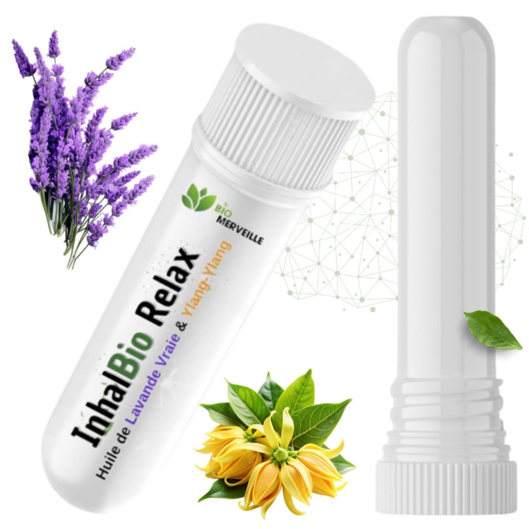 Inhalateur lavande vraie et ylang-ylang avec un bouquet de lavande