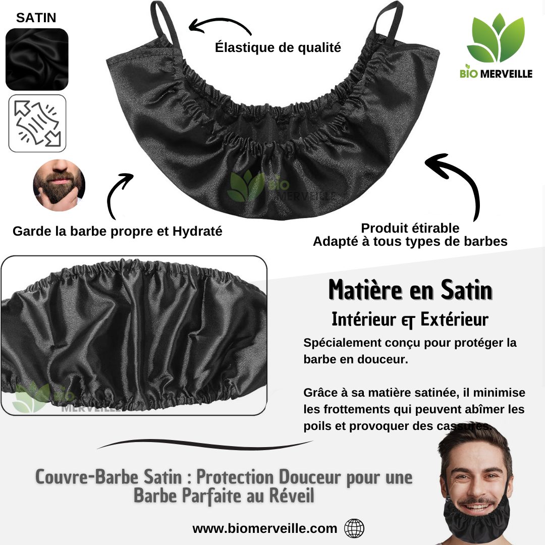 Couvre-barbe en satin noir à élastiques ajustables, vue 3