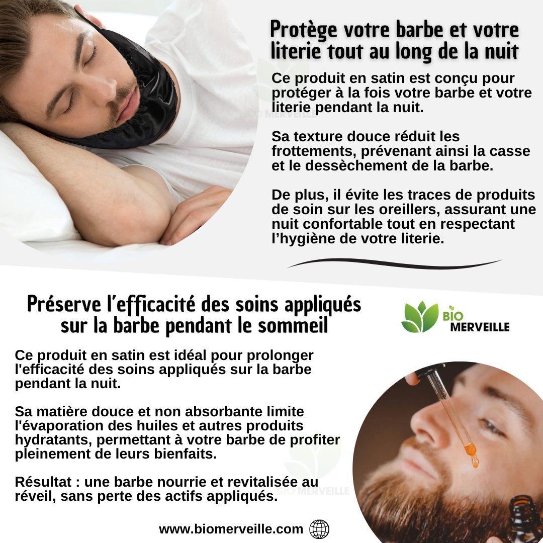 Couvre-barbe en satin noir à élastiques ajustables, vue 4