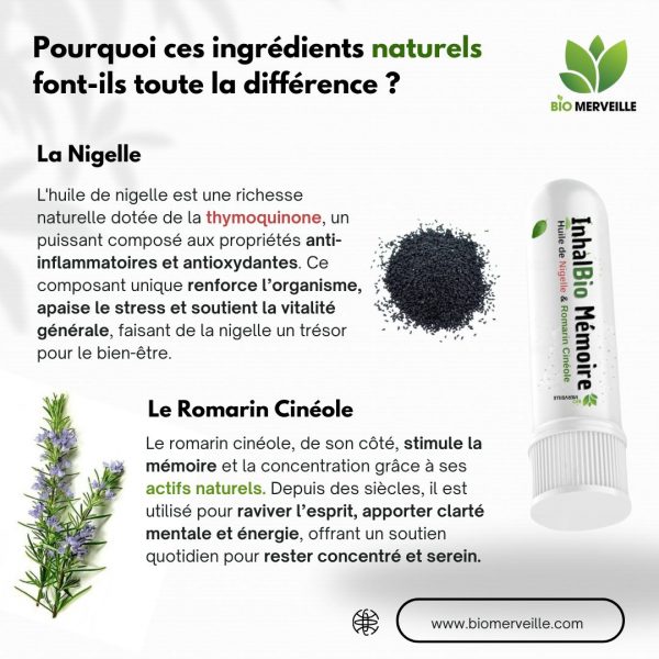 InhalBio Mémoire - Boost Mémoire Naturel - Nigelle et Romartin Cinéole