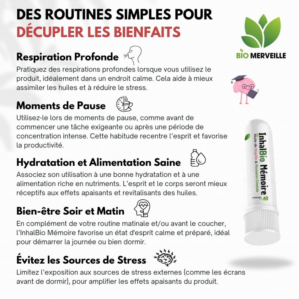 InhalBio Mémoire - Boost Mémoire Naturel - Nigelle et Romartin Cinéole - Inhaleur Mémoire